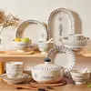 Cerámica de Jingdezhen Vajilla Juego de Vajilla Estilo Japonés Bol de Arroz para el Hogar Bol para Fideos Bol de Sopa Cerámico Retro con Dos Asas Bol para Ensalada
