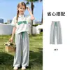 Conjunto de Roupa de Verão Novo para Meninas 2026 para Crianças Maiores, Conjunto de Duas Peças Estiloso Casual com Camisa Polo de Manga Curta e Calça Longa