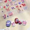 Adesivos de Unha de Pônei em Relevo Mais Vendidos Ano Novo Vermelho Padrão de Tecido Retrô Pônei Menina Picante Cana Unhas DIY