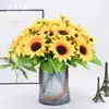 7 tenedores girasol 4 cabezas Crisantemo solar flor artificial planta plantas acuáticas de plástico decoración de boda fondo Pared Fotografía