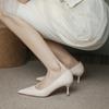 Tacones Altos de Piel de Oveja Negro Punta Fina Stiletto para Mujer Primavera y Otoño Tres cm 5cm Entrevista Dama de Honor Cuero Suave Zapatos de Trabajo