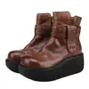 Sapatos Femininos Outono e Inverno 2025 Novas Botas de Algodão Couro Bovino Lavado Solado Grosso Forradas com Lã Quentes Botas Femininas Versáteis Botas Curtas de Alta Qualidade