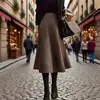 Falda Midi a Cuadros Marrón Estilo Retro Americano Lujo Ligero Gama Alta Otoño e Invierno Falda de Línea A Ajustada