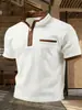 Amazon Aliexpress Transfronteiriço 2026 Camisa Polo Casual de Negócios Masculina de Manga Curta com Blocos de Cor e Bolso com Zíper