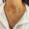 Cadena Combinada Popular Transfronteriza con Corazón Hueco de Letra Collar de 3 Capas, Estilo en Capas Aleación Doble Corazón Colgante Cadena Combinada