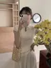 Verão Novo Estilo Chinês Botões Estilo Nacional Tricô Manga Curta Retrô Design de Suéter Botões Emagrecedor Top Versátil e Justo