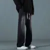 Calça jeans masculina preta e cinza com cintura elástica, calça reta de corte solto, nova coleção primavera 2026, calça comprida casual para homens