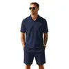 Traje Deportivo Casual de Verano para Hombre Amazon Transfronterizo con Rayas Anchas de Tejido Jacquard Transpirable y Cuello Solapa