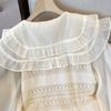 Foto Real de Primavera y Otoño 2024 Nueva Camisa de Diseño de Cuello de Muñeca de Doble Capa Falsa de Dos Piezas Encaje Empalmado Top Albaricoque para Mujer