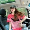 Playera de Manga Corta de Algodón Puro con Estampado de Letras de Estilo Holgazán para Mujer, Top Pequeño Suelto Cubre-Carne Tie-Dye de Color en Bloque de Gama Alta