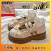 Sapatos femininos de couro JVBG estilo jk bico redondo sola grossa, novos para primavera e outono, versáteis, boca baixa, sapatos Mary Jane franceses