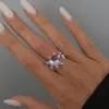 Anillo Versátil Ovalado de Piedra de Color Dulce y Fresco Transfronterizo Europeo y Americano, Joyería de Anillo Abierto Resistente con Facetas Estilo Ins para Mujer