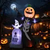 Set Inflable de Halloween de 2.4m con Luz y Sonido de Calabaza, Esqueleto, Fantasma y Lápida para Decoración de Jardín Exterior