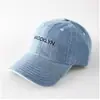 Gorra de Béisbol de Mezclilla Suave con Bordado de Letras Bloque de Color para Hombres y Mujeres, Estilo Pareja, Moderno y Sencillo, Versátil para Salidas