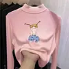 Camisa Base Feminina de Veludo Manga Longa Outono e Inverno Nova Infantil Meia-Gola Quente e Estilosa Camiseta Interna Dupla Face