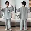Pijama Infantil Cartoon para Meninos 2025 Novo Conjunto de Duas Peças com Calça de Manga Longa para Crianças Maiores Roupas de Casa