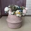 099-112 Cesta Plegable Estilo Pastoral Tejida con Pasto Marino Maceta Decorativa Cesto para Ropa Sucia Asa Orquídea Bolsa de Almacenamiento de Cosméticos
