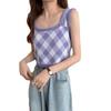 Design Ice Silk Plaid Camisole Feminino Outer Wear 2023 Verão Retro Interior Malha Sem Mangas Top Feminino