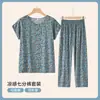 Conjunto de Verano de Abuela Algodón Seda Casual Pijama para Mujer Camiseta Fina Estampada Ropa de Casa Holgada Conjunto de Dos Piezas de Mamá