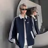 Chaqueta Patchwork Estilo Americano para Hombre, Marca Trendy de Otoño Versátil Sudadera Estilo Universitario, Fresca Chaqueta de Béisbol Rayada High-Street