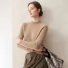 Suéter Sencillo de Cachemira para Mujer Estilo Commuting Capa Interior Sencilla Cálido Punto de Color Puro Holgado Cuello Medio Alto Suéter Base