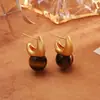Pendientes de Tachuela Retro de Ojo de Tigre Simples Lujo Ligero Moda de Gama Alta Temperamento Versátil Sentido del Diseño de Pendientes Joyería de Piedra Natural
