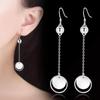 TikTok Quick Hand Banhado a Prata Moda Coreana Gancho de Orelha Redondo Menina Elegante Gota de Orelha Elegante Personalizado Brincos de Borla Longa