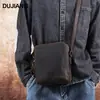 Bolso de Hombro Retro de Cuero Genuino para Hombre, Color Sólido, Bolso Cruzado Casual Simple, Bolso Vertical Clásico de Cuero, Bolso Cuadrado Pequeño para Hombre