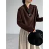 Blusa de Otoño Jiangzuo Tono Madera Estilo Francés Madura y Elegante para Mujer Otoño Simple Versátil Manga Murciélago 3221