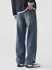 Ropa de Hombre Fengshe / 2026 Primavera y Otoño Nuevo Retro Americano Ajuste Limpio Jeans de Pierna Ancha Pantalones Rectos Holgados