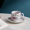 Taza de Café y Platillo de Cerámica de Lujo Ligero Serie Floral Retro Americana Taza para el Té de la Tarde Set en Relieve Té de la Tarde