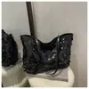 Bolsa Feminina Fashionável Estilo Coreano com Franjas e Lantejoulas 2025 Nova de Grande Capacidade Moda para o Dia a Dia Ombro de Mão Bolsa Tote
