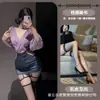 Lencería sexy Night Cat, escote en V profundo seductor, abertura lateral transparente, cintura reveladora, uniforme bodycon de diosa secretaria de discoteca, sexy