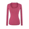 Camiseta Base Ajustada de Manga Larga con Cuello en U y Escote Bajo Estilo Puro Deseo, Nuevo Top Sencillo de Color Sólido Sexy Ajustado para Otoño