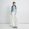 Pantalones de Jeans de Pierna Ancha Sueltos de Cintura Alta Estilo Retro Americano Versátiles Caídos Largos hasta el Suelo para Mujer