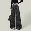 Jeans Camuflados de Pierna Ancha de Cintura Alta Talla Grande Primavera/Verano para Mujeres Curvilíneas 100kg Ajuste Holgado Pantalones Rectos Adelgazantes