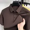 Camiseta de verano para hombre con cuello redondo, cuello semi-alto, algodón mercerizado, manga corta, cuello en V de seda de morera, polo de algodón puro para hombre