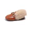 Sapatos Peludos para Meninos e Meninas no Outono e Inverno Novo Estilo Sapatos de Couro Camurça Plus para Crianças Sapatos de Feijão Britânicos Quentes de Pelo de Coelho Uma Perna