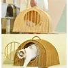 Gaiola de gato portátil de imitação de Rattan em estoque para atacado, ninho de gato de mão, bolsa de gato, casa de gato fechada, abrigo de gato, espaço grande, respirável