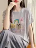 Camiseta de Punto de Bambú de Manga Corta para Mujer, Estilo Nuevo de Verano, Corte Holgado, Cuello Redondo Bajo, Capa Base Reductora de Edad, Top Delgado con Mangas Acampanadas