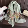 Novo elegante lenço de seda bordado all-match feminino fino organza bordado gaze elegante xale de dupla finalidade