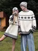 Suéter de Tricô Jacquard Estilo Coreano Estilo Preguiçoso Masculino Outono e Inverno Solto Pulôver de Veludo Ártico Tops Casuais para Casal