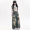 Jeans anchos rotos de estilo callejero americano para mujer, de cintura alta, holgados, hasta el suelo, pantalones de moda y geniales estilo hip-hop