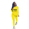 D9405 Venta caliente en Amazon moda casual para mujer europea y americana patrón liso estampado conjunto de dos piezas de pantalones largos