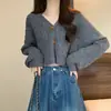 Casaco Cardigan de Tricô Feminino Estilo Coreano Curto Preguiçoso High-end Gola V Torcido Novo para Primavera e Outono