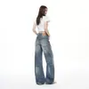 Pantalones Vaqueros Anchos Lavados con Salpicaduras de Tinta de Pierna Ancha Estilo Nuevo de Verano 2026 Chica Popular Americana Streetwear con Spandex para Mujer