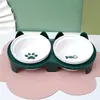 Tigela Dupla Cerâmica para Gatos, Tigela de Água com Proteção de Pescoço, Boca Inclinada Elevada, Tigela de Comida para Gatos, Tigela de Água, Tigela para Pets, Acessórios para Pets
