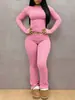Conjunto de Top de Manga Larga de Color Sólido de Alta Elasticidad Ajustado y Pantalones de Micro Campana Transfronterizo Europeo y Americano para Mujer Conjunto Casual Adelgazante Otoño/Invierno