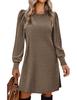 Moda Europea y Americana 2025 Vestido Casual Holgado de Punto para Mujer de Manga Larga Abullonada Otoño e Invierno Cuello Redondo con Bolsillos
