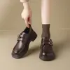 Mocassins femininos Augusiden 2026 novo modelo de outono sapatos de couro com salto grosso marrom estilo britânico sola macia sapatos para o dia a dia